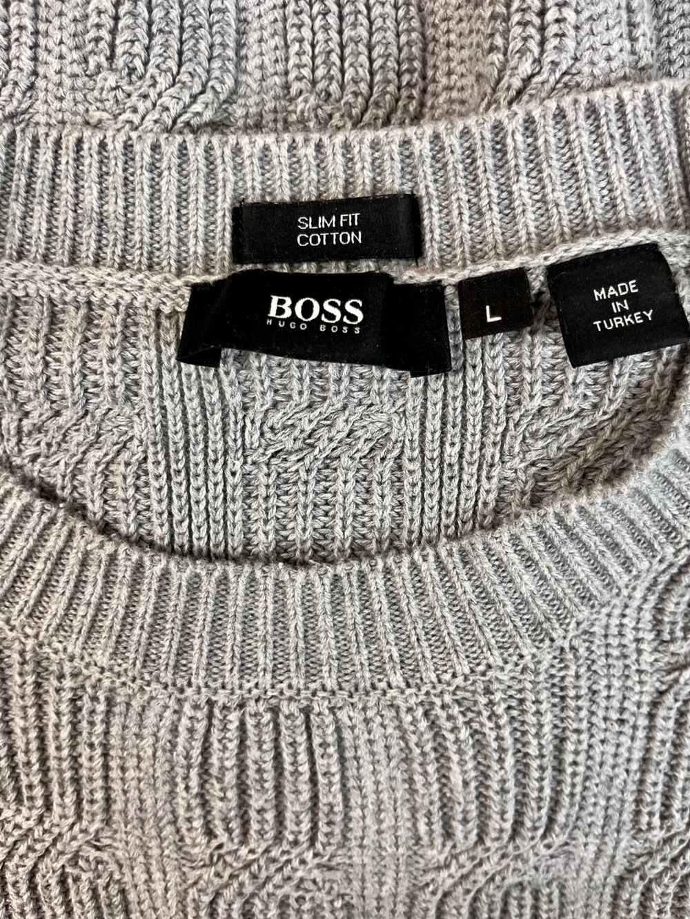 Hugo Boss Slim Fit Cotton Crewneck Sweater in Light Gray